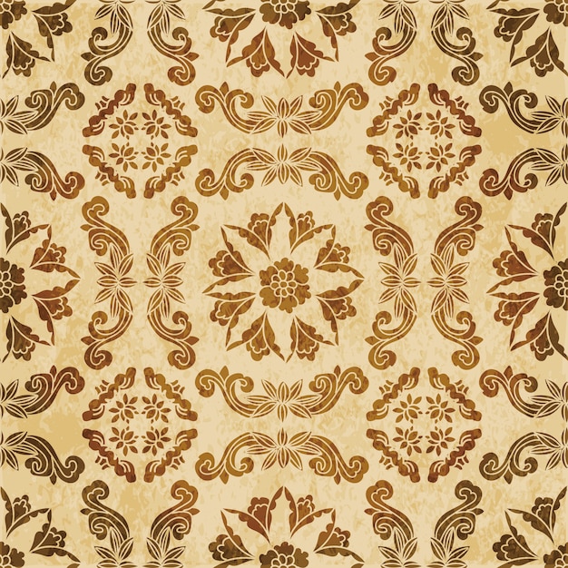 Brown watercolor texture, seamless pattern, cross flower vine