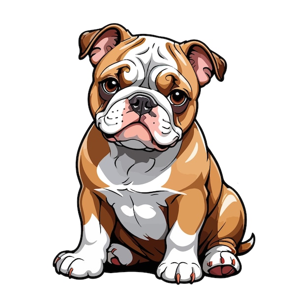 A brown and white bulldog puppy is sitting down vector illustration