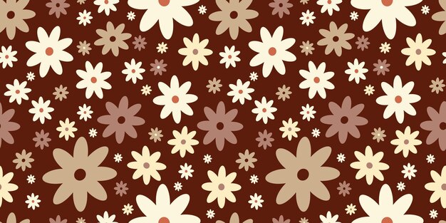 A brown and white pattern of flowers with a red center.