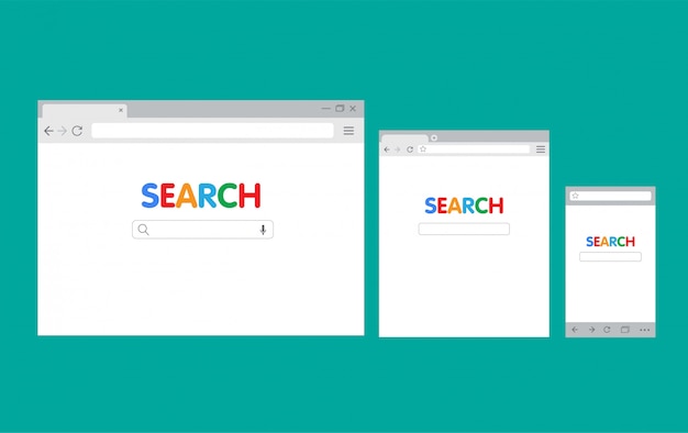 Browser interface pc and mobile, search engine flat illustration  template