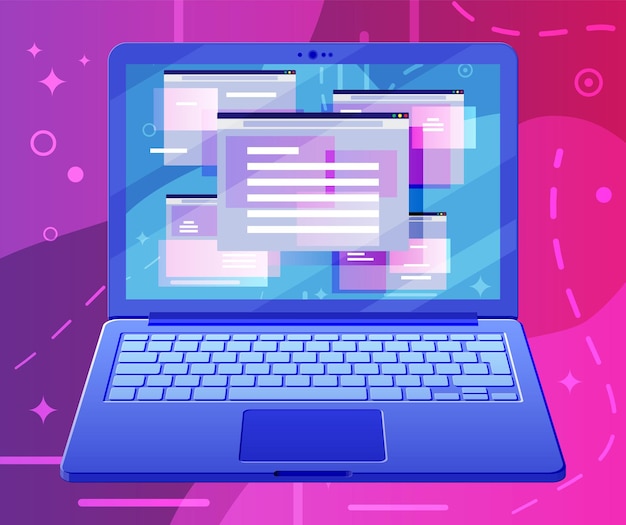 Browser window on laptop screen. Operating system user interface, gui on notebook. Computer software. Documents folder. Abstract background with ui panels. Flat vector illustration