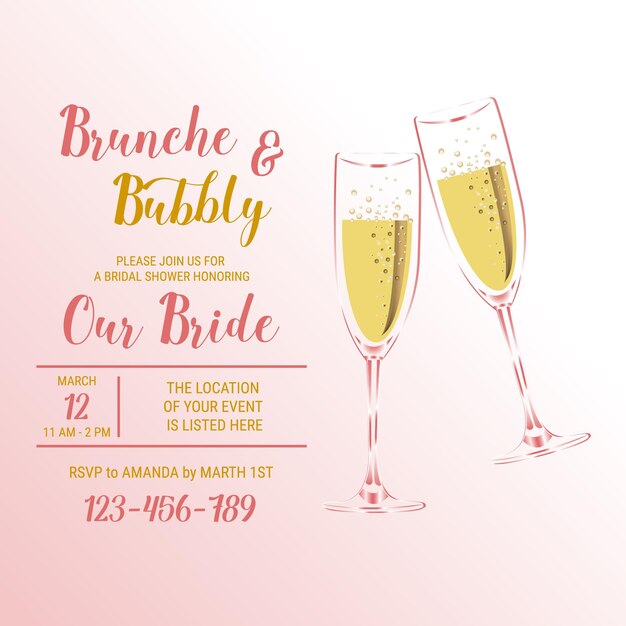 Vector brunch and bubbly invitation. bridal shower.