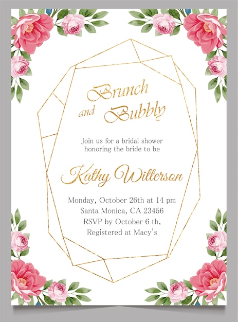 Brunch and bubbly invitation with floral, Bridal Shower Invite card