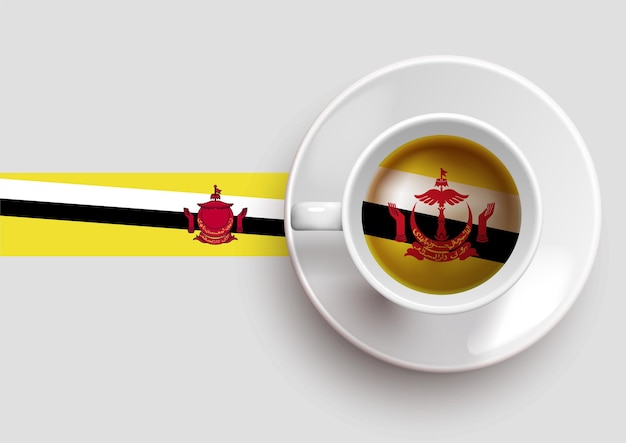 Brunei flag with a tasty coffee cup on top view