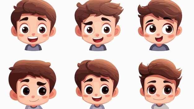 Brunet Cute Boy Face Vector Character with Human Head Professional Usage in Design Projects