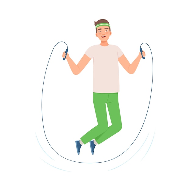 Vector brunette man is jumping rope vector illustration