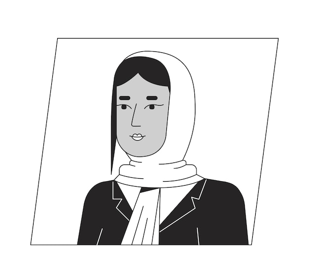 Brunette muslim woman in hijab black white cartoon avatar icon Editable 2D character user portrait linear flat illustration Vector face profile Outline person head and shoulders