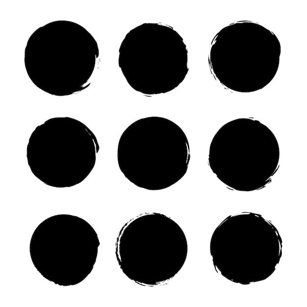 Brush circles in line art style. Round frame set. Grunge texture. Vector illustration. stock image.