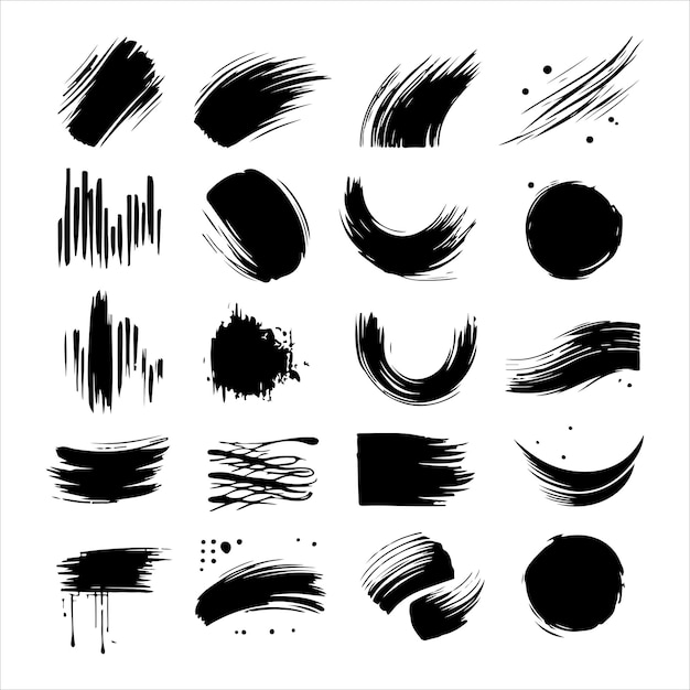 Brush grunge elements black and white silhouettes vector illustration