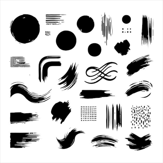 Vector brush grunge elements black and white silhouettes vector illustration