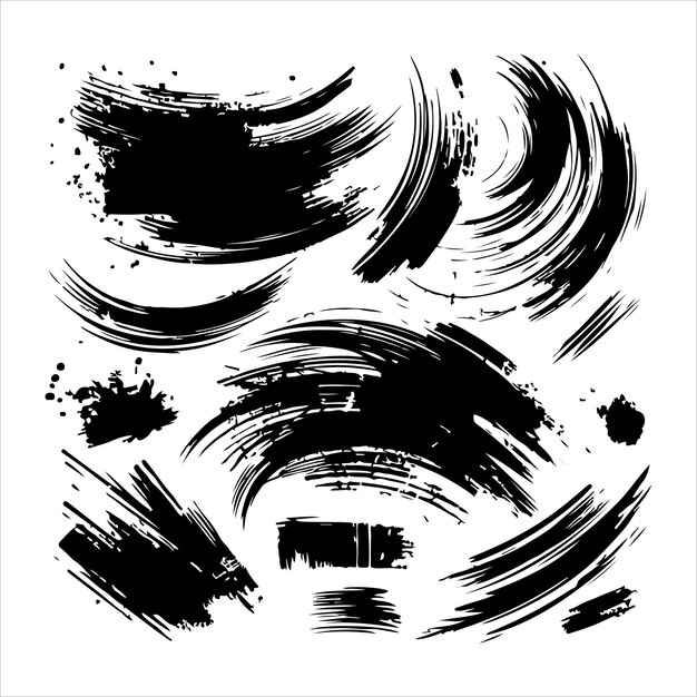 Vector brush grunge elements black and white silhouettes vector illustration