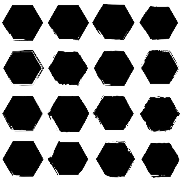 Brush, grunge, inc hexagonal black frames. Vector illustration. EPS 10.