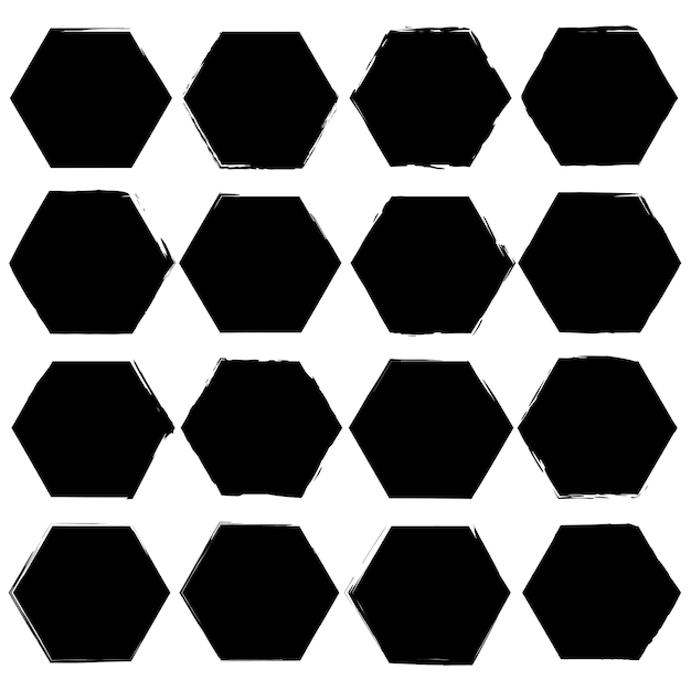 Brush, grunge, inc hexagonal black frames. Vector illustration. EPS 10.