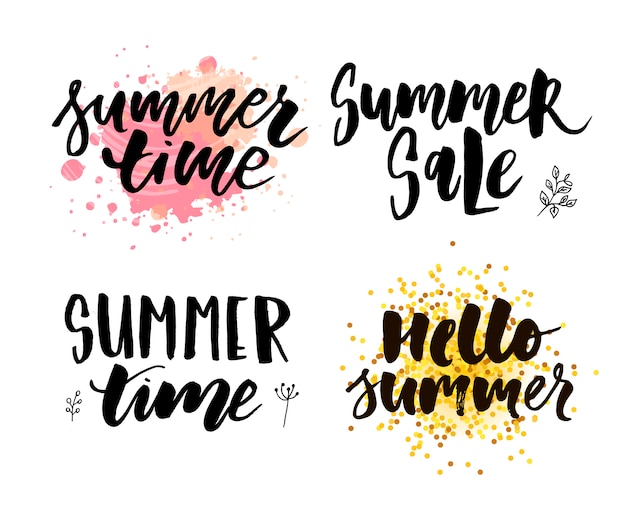 Brush lettering composition of Summer Vacation slogan Hello summer Sale Set