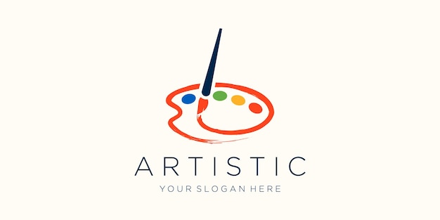 Brush and palette icon watercolor logo design