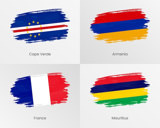 Brush stroke flags of Cape Verde, Armenia, France and Mauritius