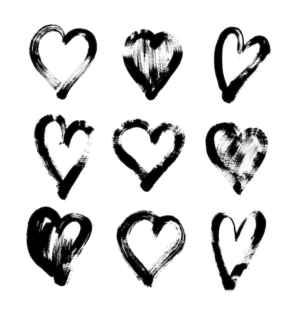 Brush stroke sketch drawing of hearts shape set to valentines day isolated on white