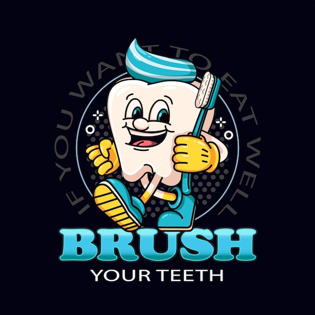 Vector brush your teeth a pastehaired tooth cartoon mascot carrying a toothbrush