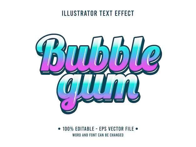 Bubble gum editable text effect jelly style with gradient blue color