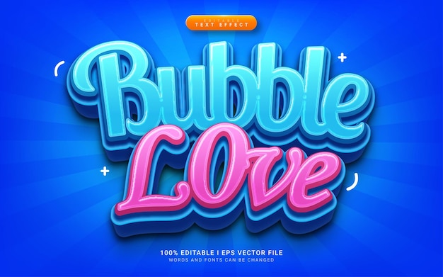 Bubble love cartoon 3d style text effect