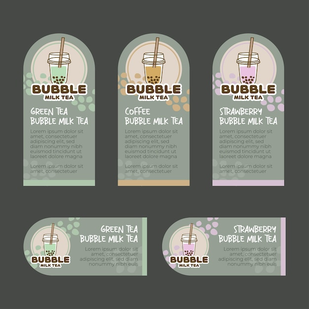 Vector bubble milk tea vector tag menu template bubble milk tea cartoon menu for cafe or restaurant