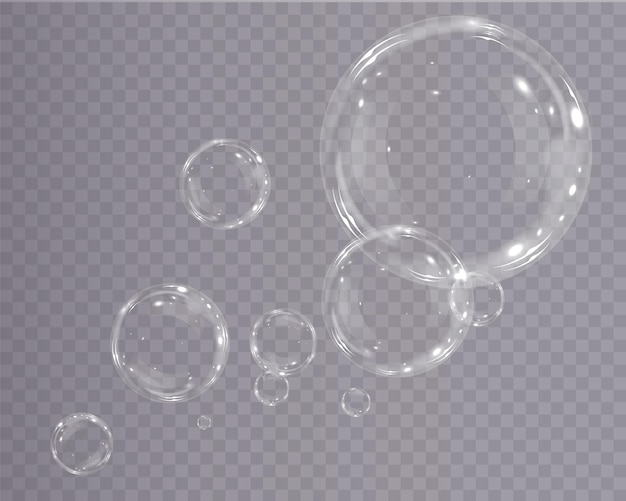 Bubble PNG. Set of realistic soap bubbles. Bubbles are located on a transparent background. Vector f