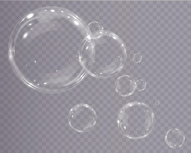 Bubble PNG. Set of realistic soap bubbles. Bubbles are located on a transparent background. Vector f