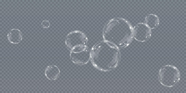 Bubble PNG. Set of realistic soap bubbles. Bubbles are located on a transparent background. Vector f