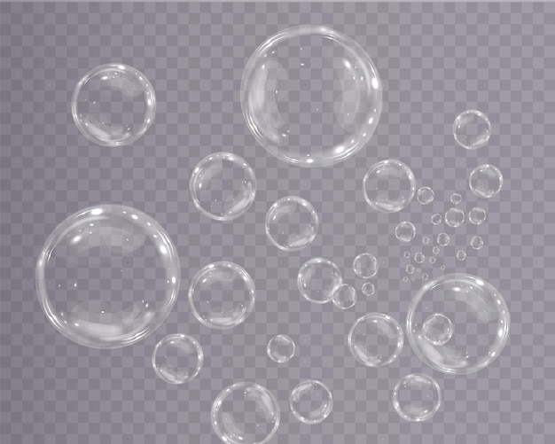 Bubble PNG. Set of realistic soap bubbles. Bubbles are located on a transparent background. Vector f