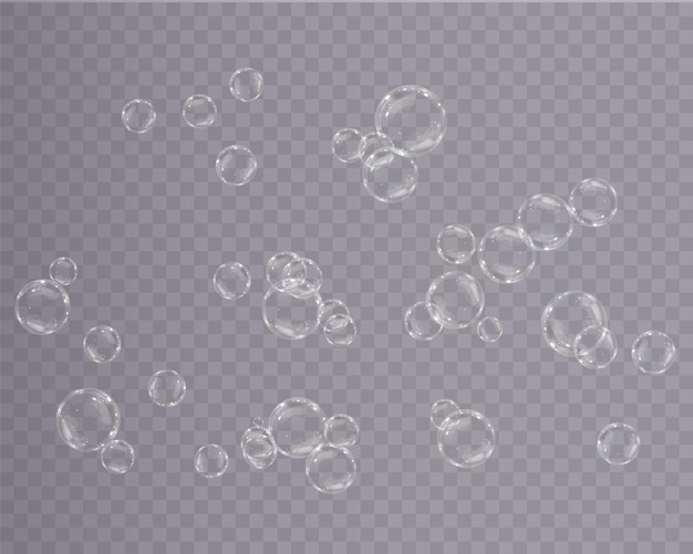 Bubble PNG. Set of realistic soap bubbles. Bubbles are located on a transparent background. Vector f