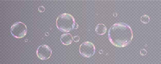 Bubble PNG. Set of realistic soap bubbles. Bubbles are located on a transparent background.