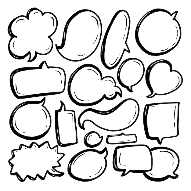 Bubble speech collection with black line and white background