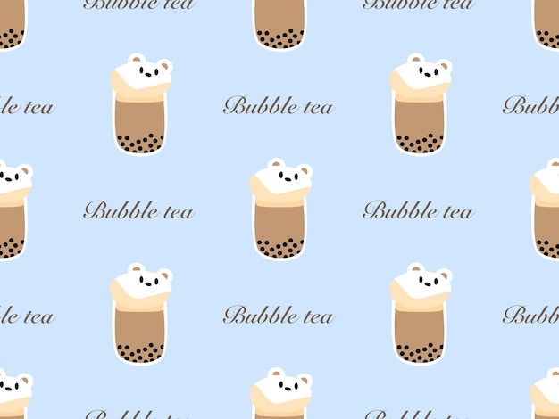 Bubble tea cartoon character seamless pattern on blue background