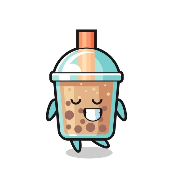 Vector bubble tea cartoon illustration with a shy expression