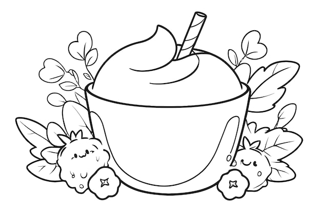 bubble tea cute black and white coloring image