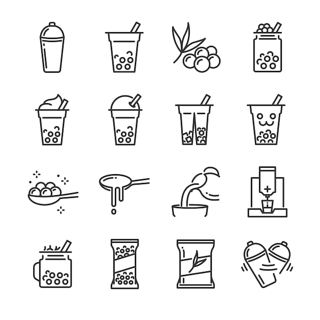 Bubble tea icon set.