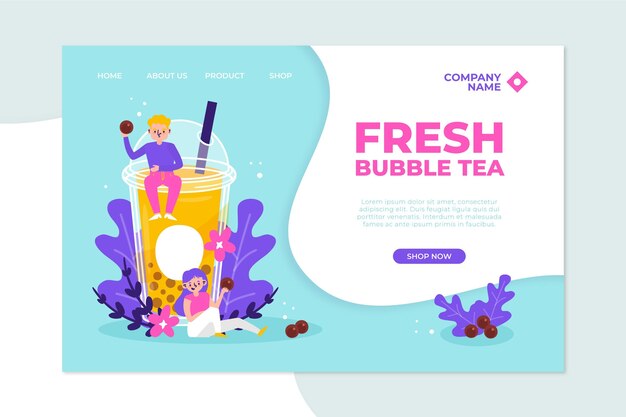 Vector bubble tea landing page template