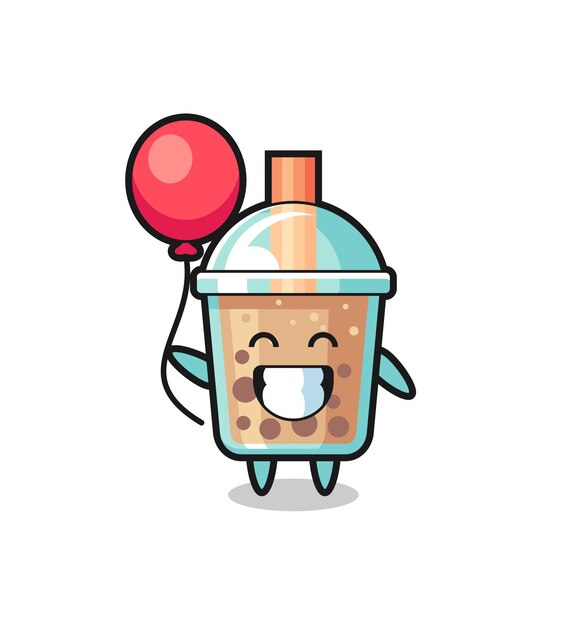 Vector bubble tea mascot illustration is playing balloon , cute style design for t shirt, sticker, logo element