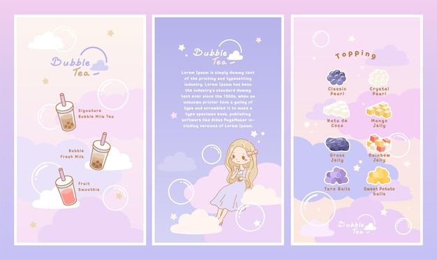 Bubble Tea Menu in Pastel Colors Cloud and Stars template