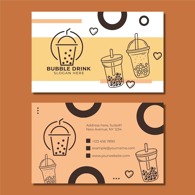 Bubble tea shop visiting card template. Ice tea, bubble tea business card design.