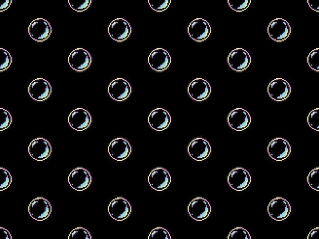 Bubbles cartoon character seamless pattern on black background Pixel stylex9