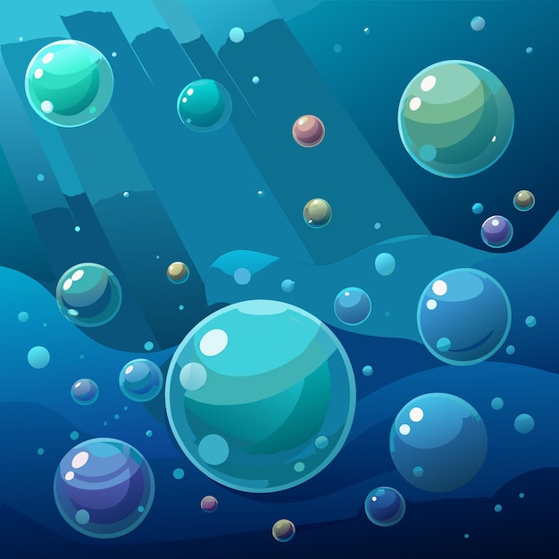 Vector bubbles floating in the water with a city in the background