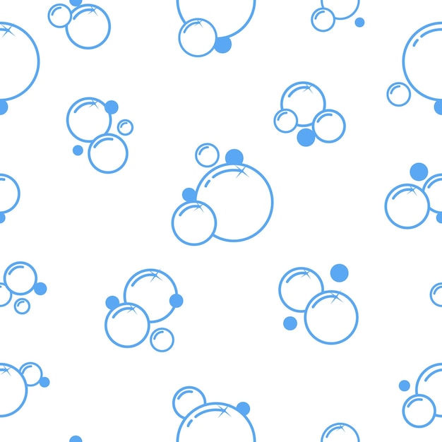 Bubbles seamless pattern Simple soap balls Blue outline icons Fizzy soda water symbols Foam signs Repeated print with boiling or shampoo spheres Laundry froth Vector background