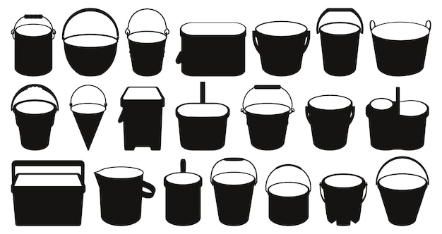 Bucket cartoon set plastic bucketful isolated Vector Silhouettes