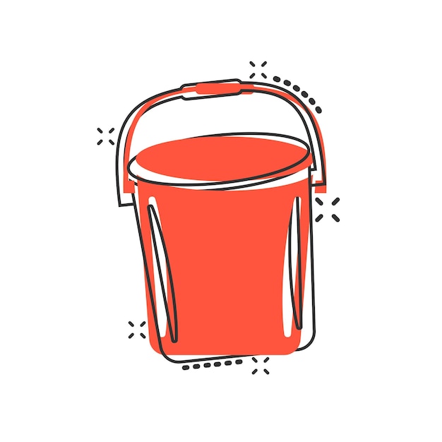 Bucket icon in comic style Garbage pot cartoon vector illustration on white isolated background Pail splash effect business concept