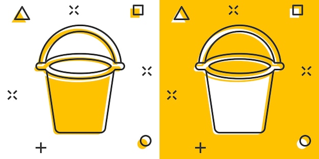 Bucket icon in comic style Garbage pot cartoon vector illustration on white isolated background Pail splash effect business concept