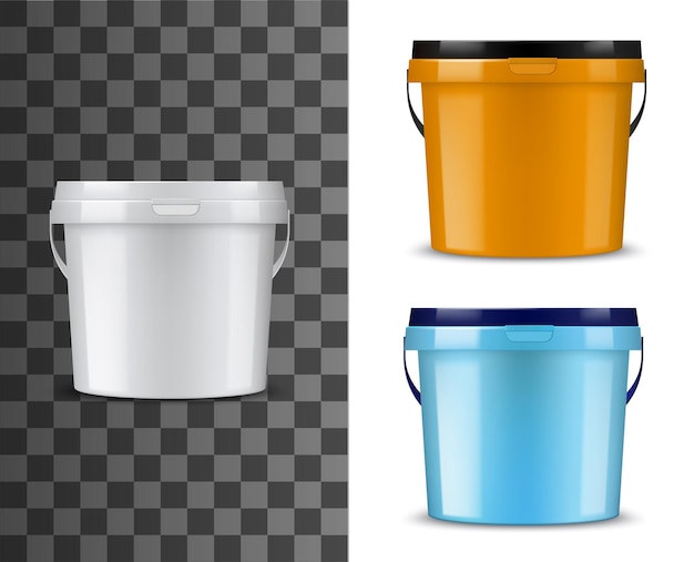 Bucket mockups White orange blue pails and lids