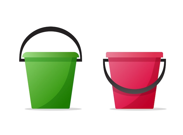 Bucket pail isolated icon flat cartoon set clipart image