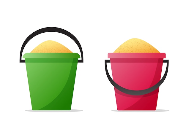 Bucket or pail with sand isolated objects clipart flat cartoon illustration image