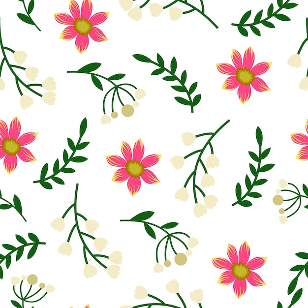 bud pink flower leaf spring seamless pattern